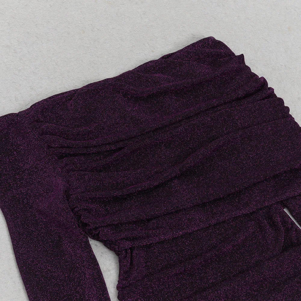 PURPLE LONG SLEEVE OFF SHOULDER BODYCON MAXI DRESS Gloria Lanvin