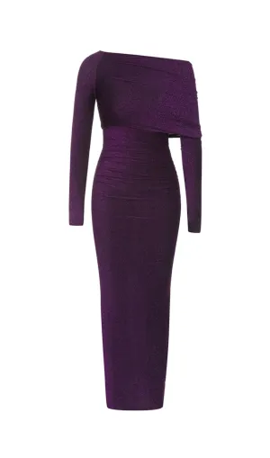 PURPLE LONG SLEEVE OFF SHOULDER BODYCON MAXI DRESS Gloria Lanvin