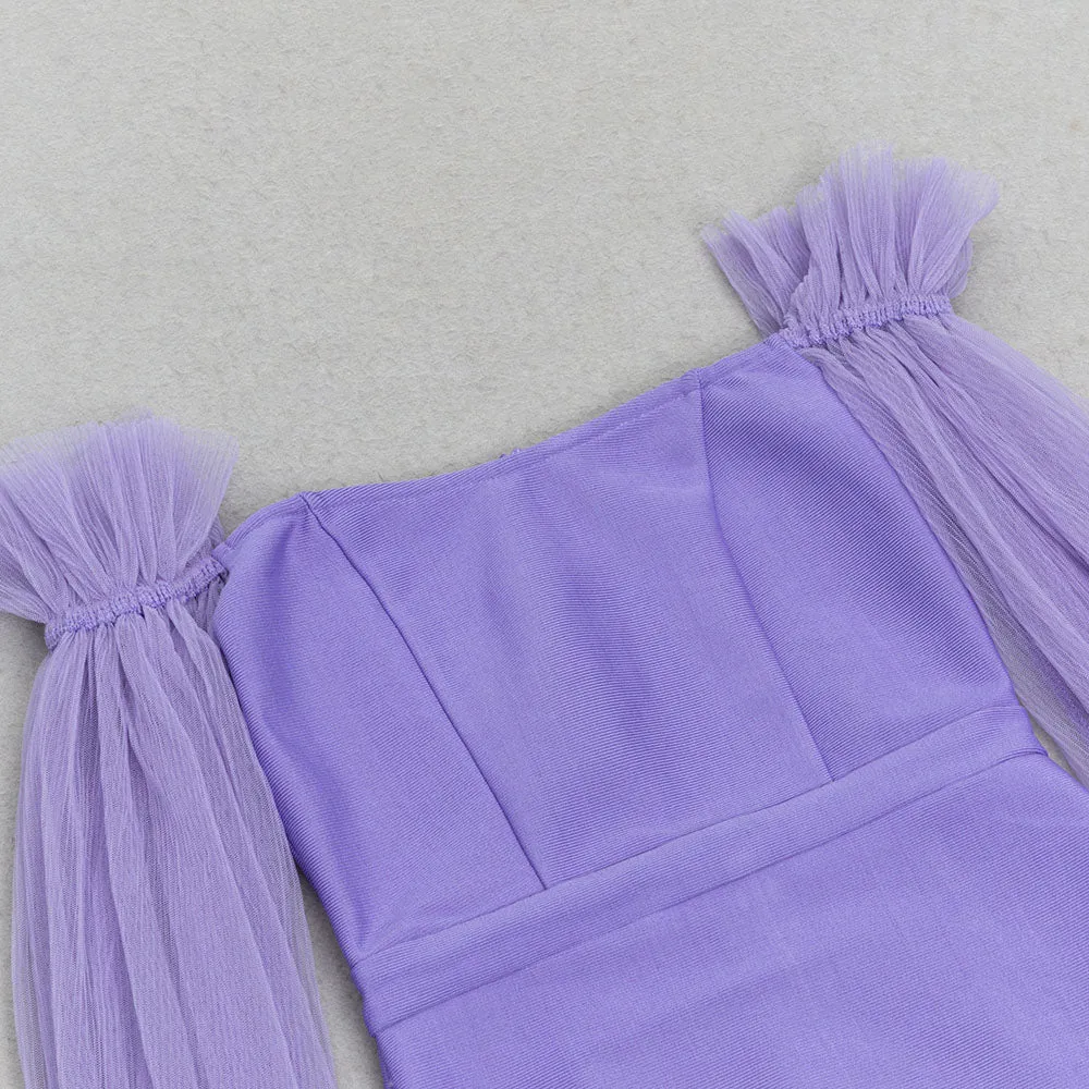 PURPLE MESH LONG SLEEVE MIDI DRESS Gloria Lanvin