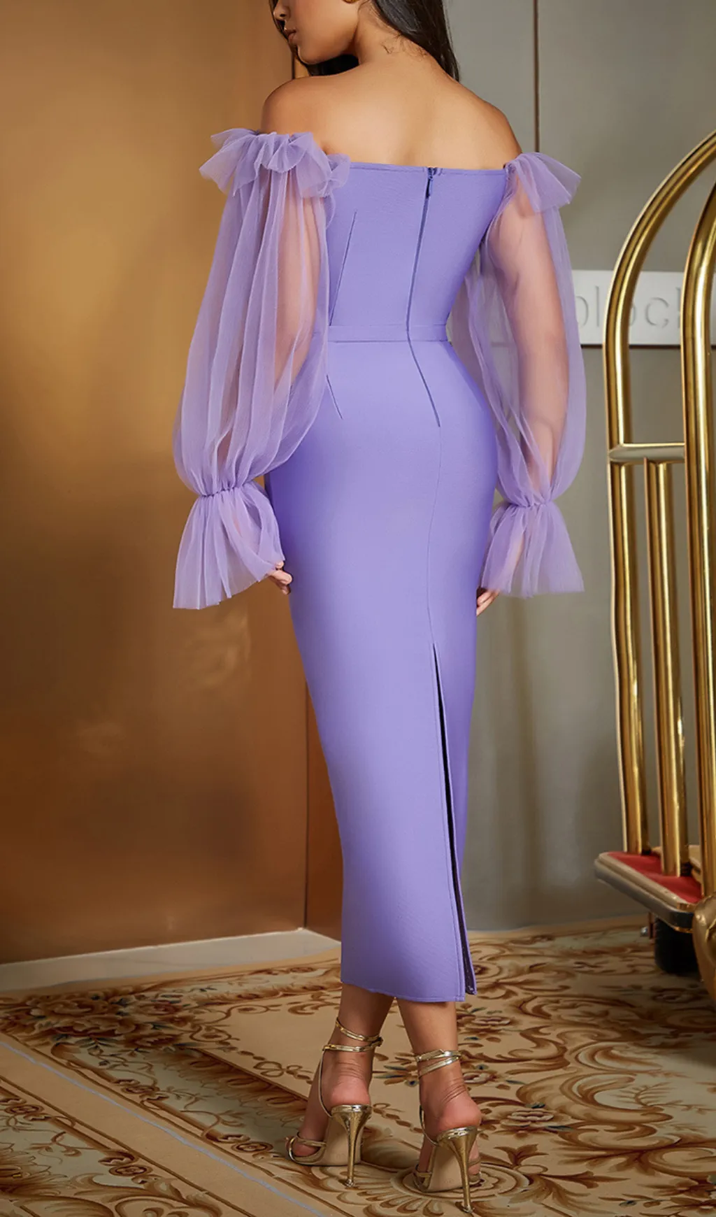 PURPLE MESH LONG SLEEVE MIDI DRESS Gloria Lanvin