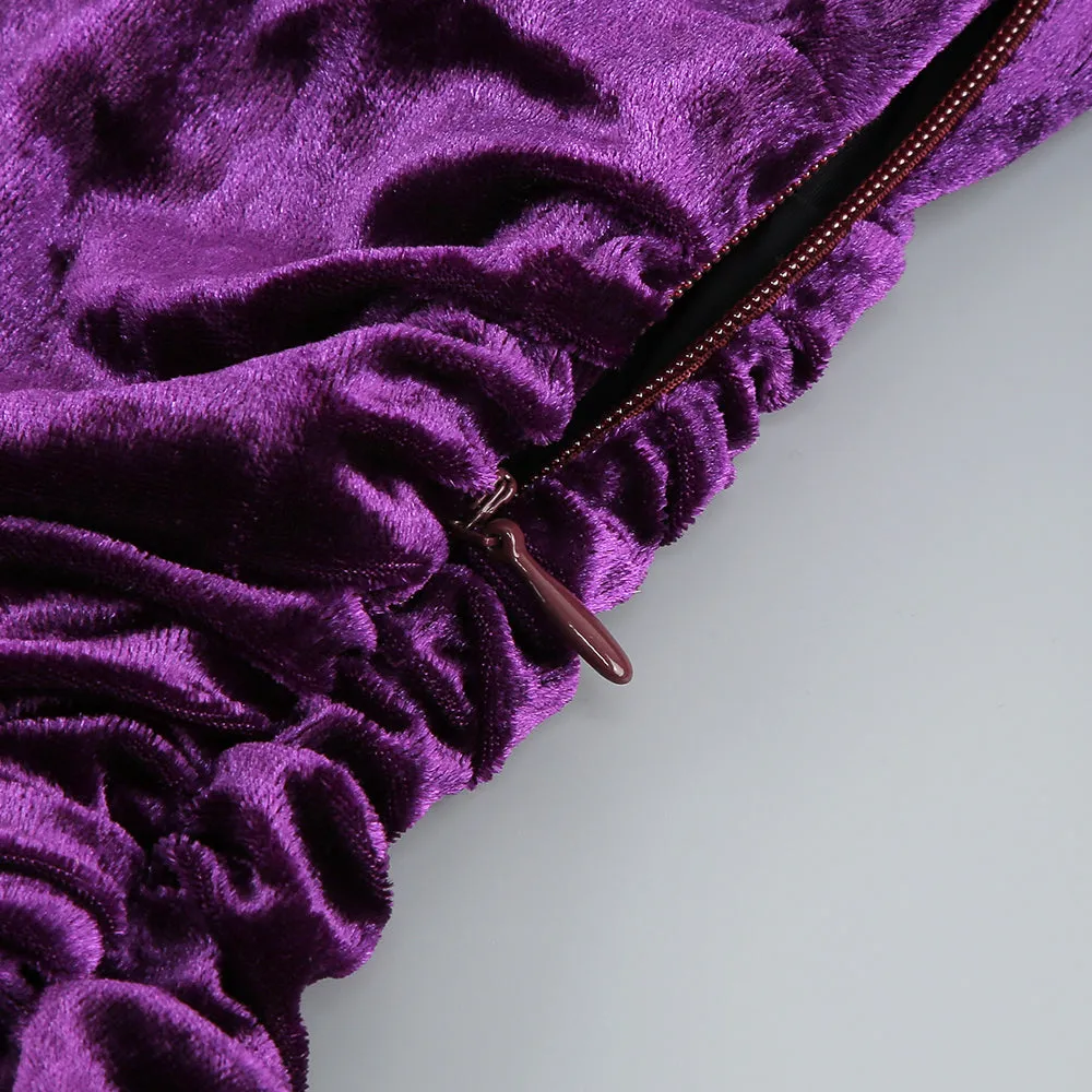 PURPLE V NECK RUCHED VELVET MINI DRESS Gloria Lanvin