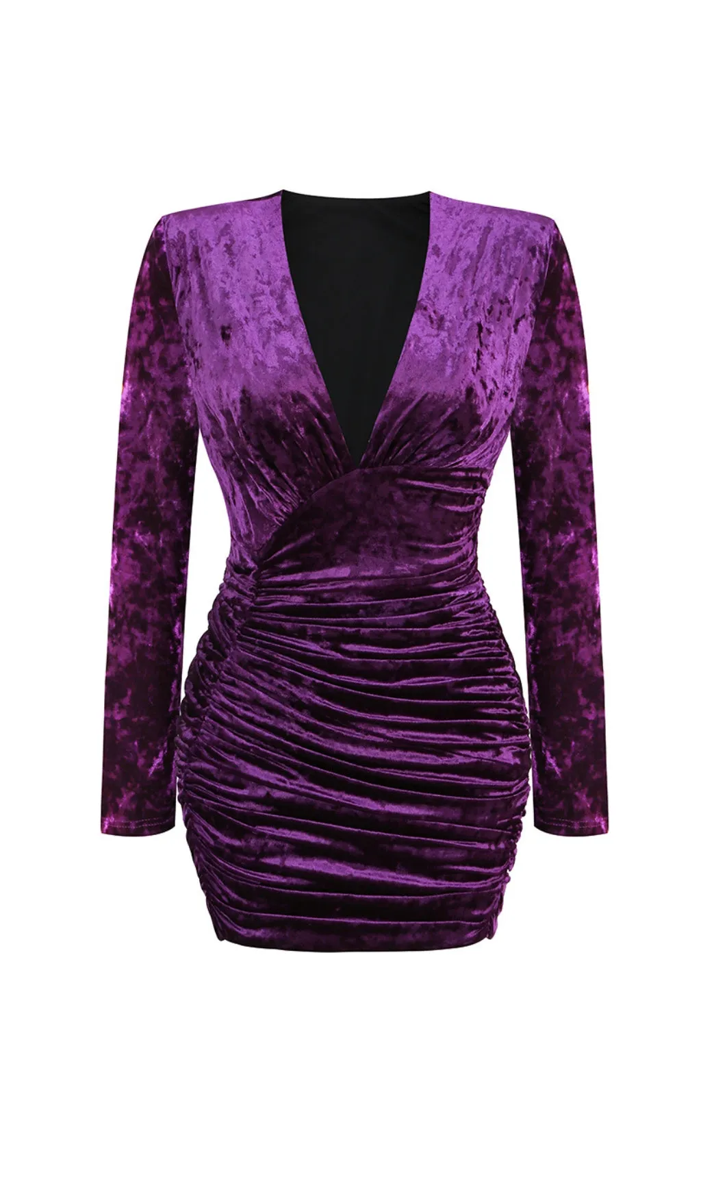 PURPLE V NECK RUCHED VELVET MINI DRESS Gloria Lanvin