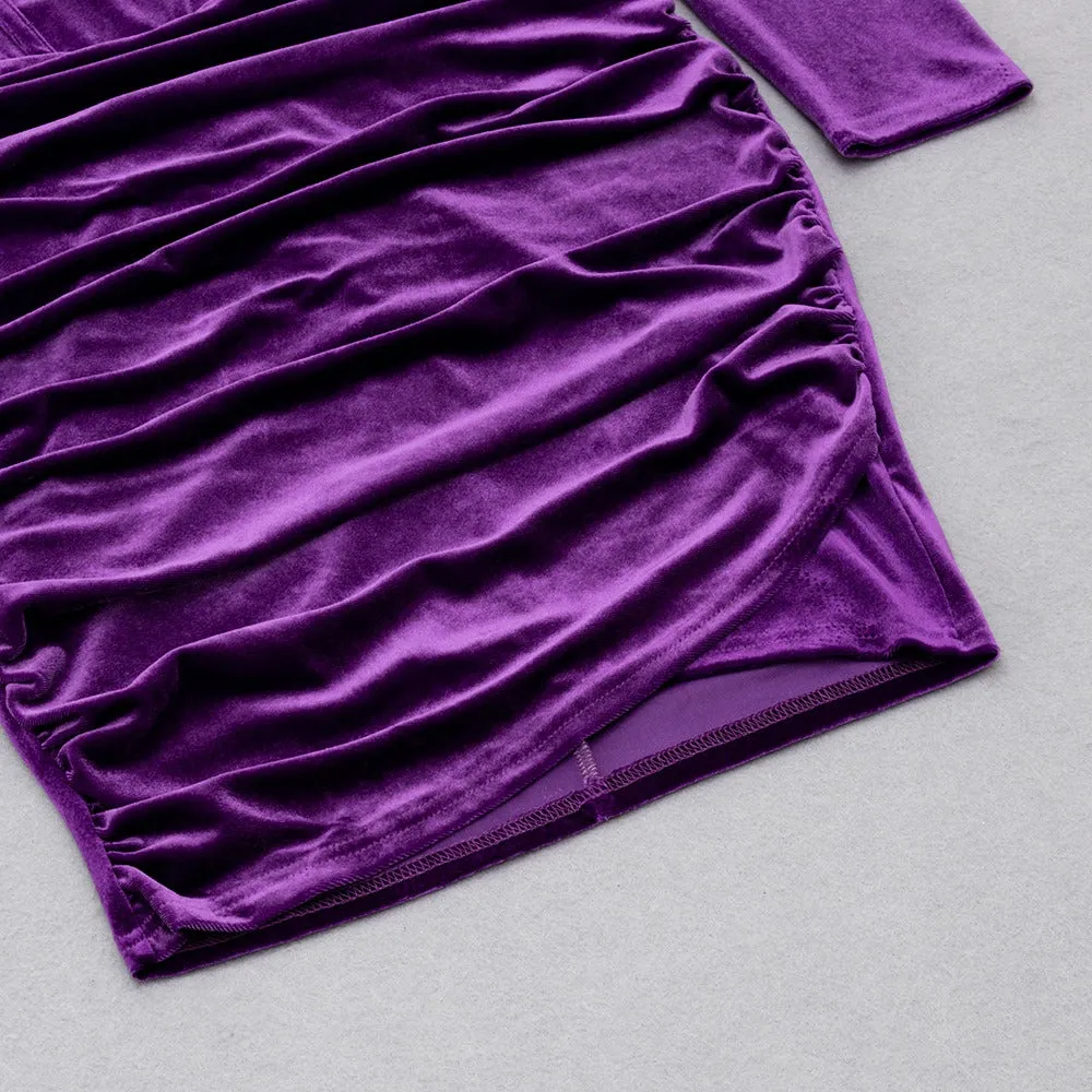 PURPLE VELVET LONG SLEEVES RUCHED MINI DRESS Gloria Lanvin