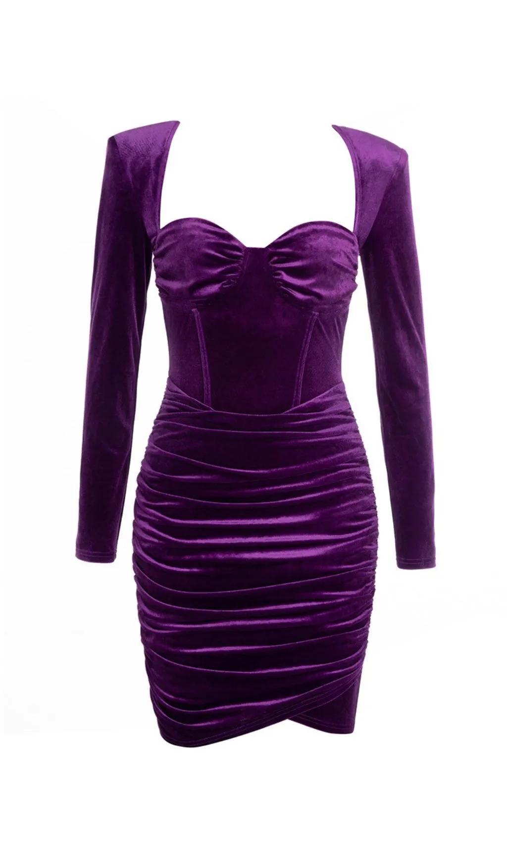 PURPLE VELVET LONG SLEEVES RUCHED MINI DRESS Gloria Lanvin