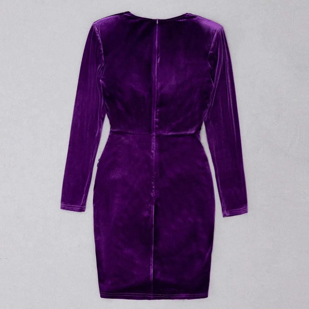 PURPLE VELVET LONG SLEEVES RUCHED MINI DRESS Gloria Lanvin