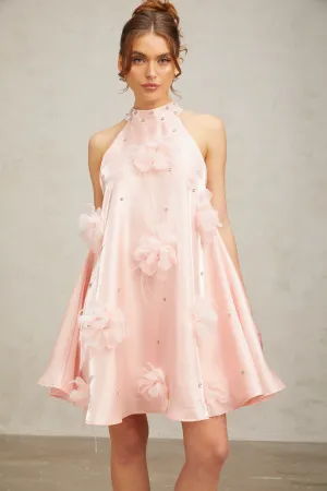 Quella pink flower sleeveless A-line mini dress Gloria Lanvin