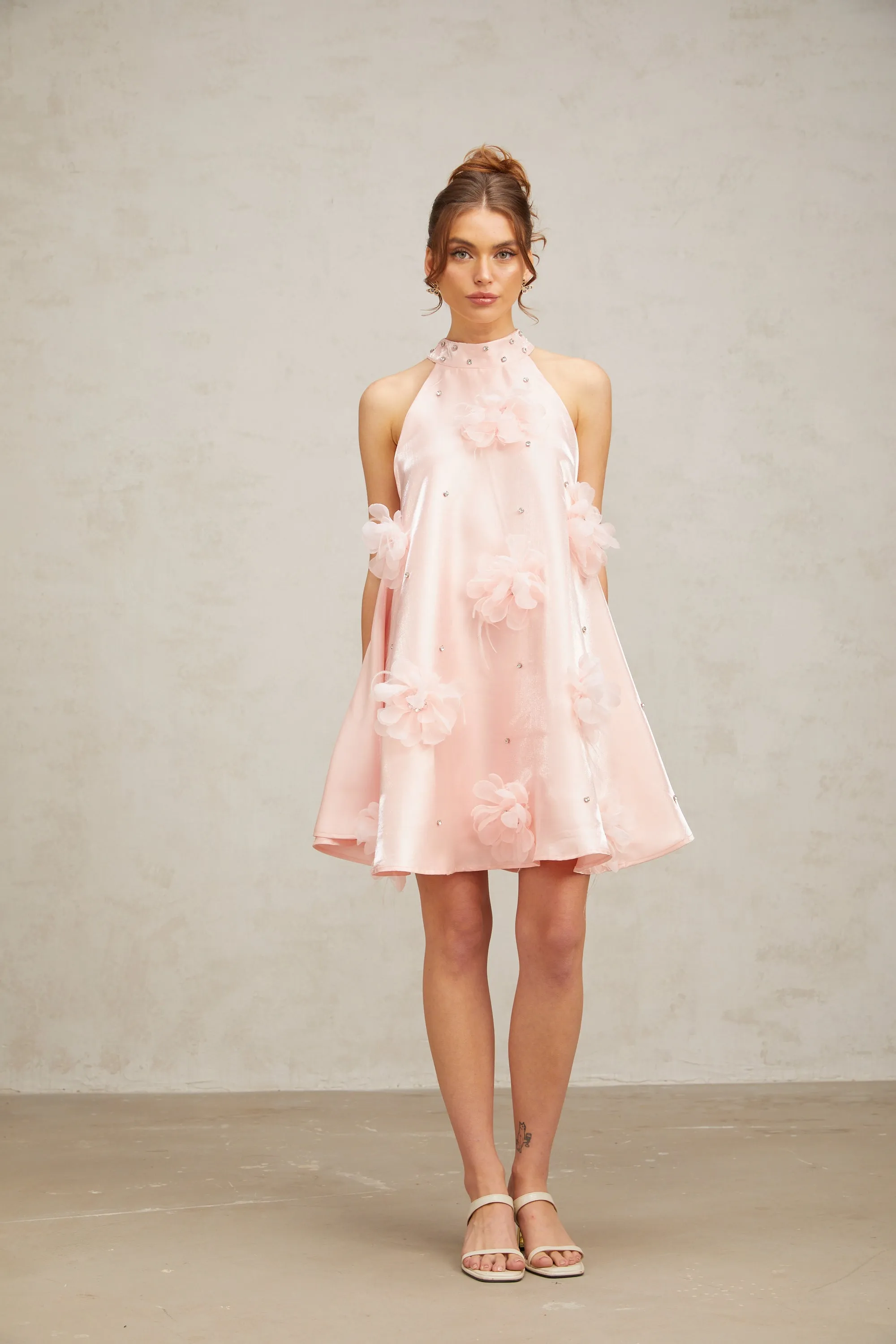 Quella pink flower sleeveless A-line mini dress Gloria Lanvin