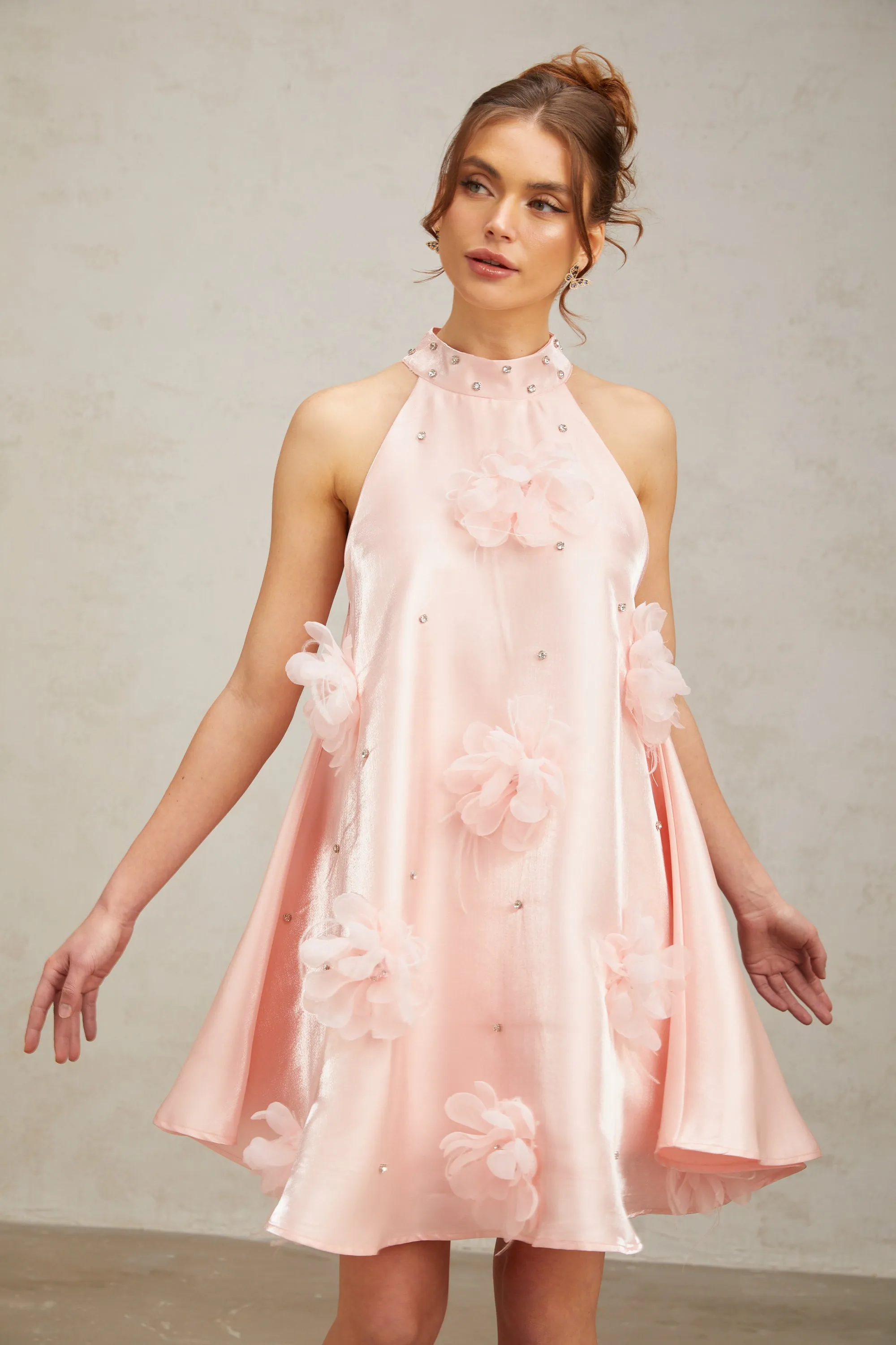 Quella pink flower sleeveless A-line mini dress Gloria Lanvin