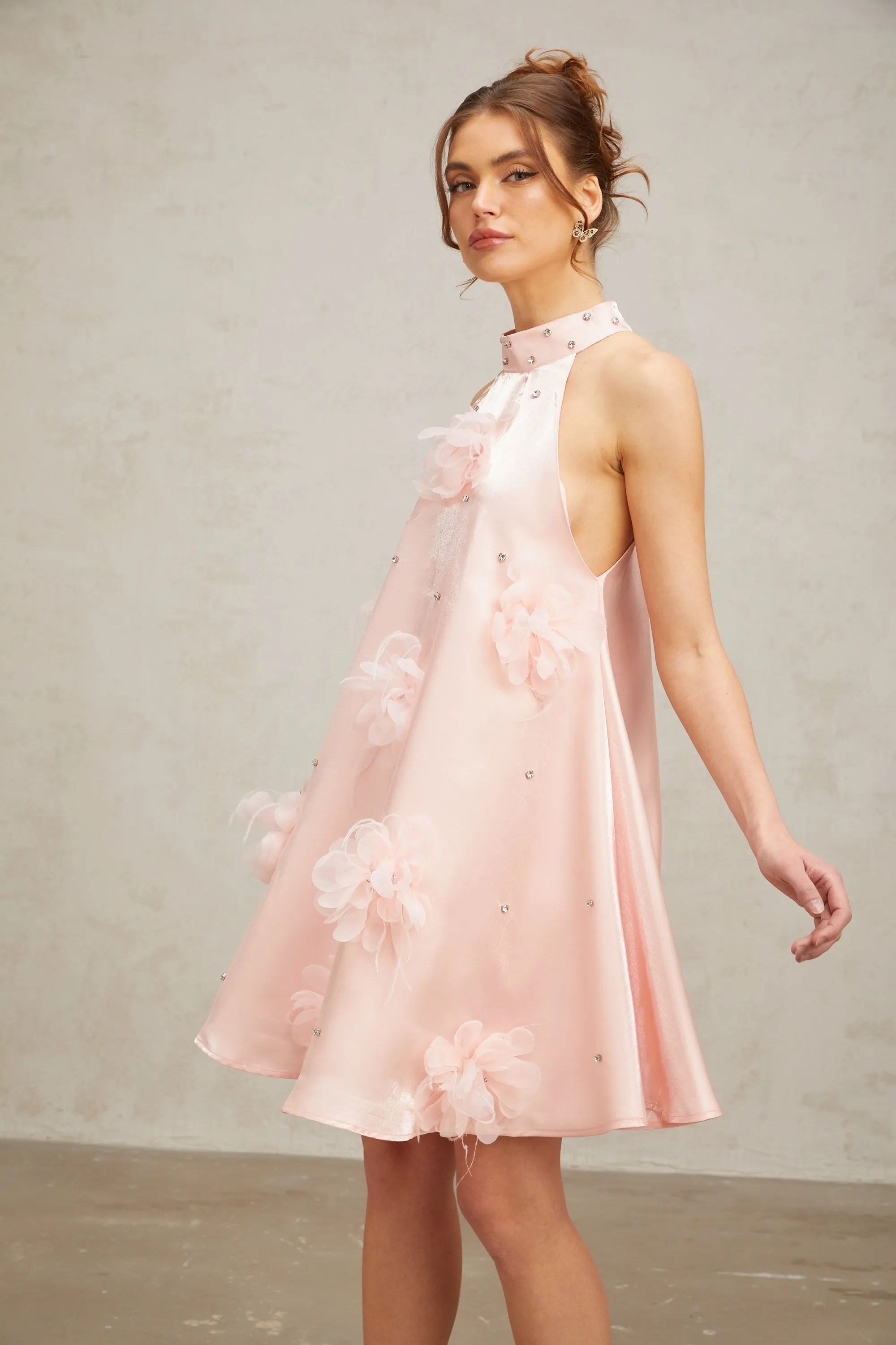 Quella pink flower sleeveless A-line mini dress Gloria Lanvin