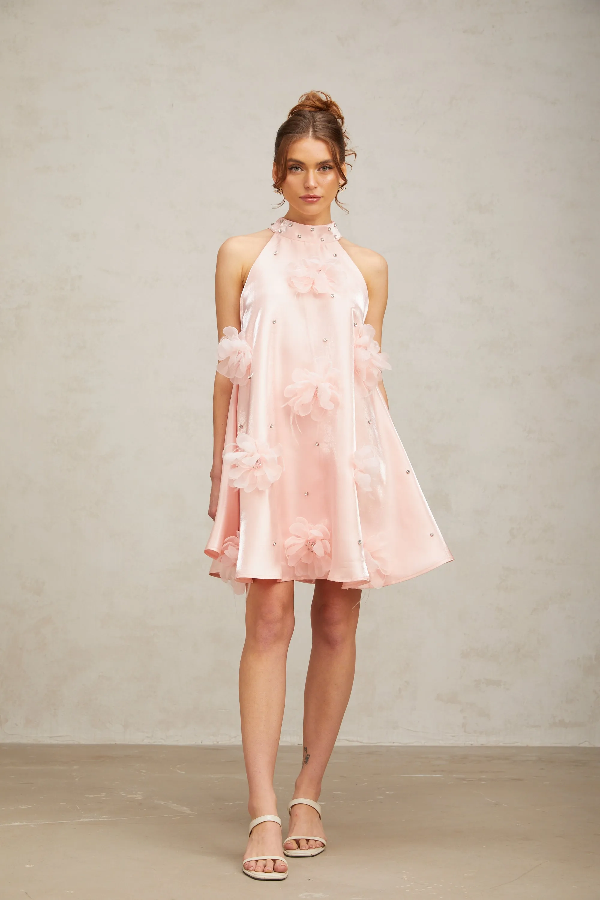Quella pink flower sleeveless A-line mini dress Gloria Lanvin