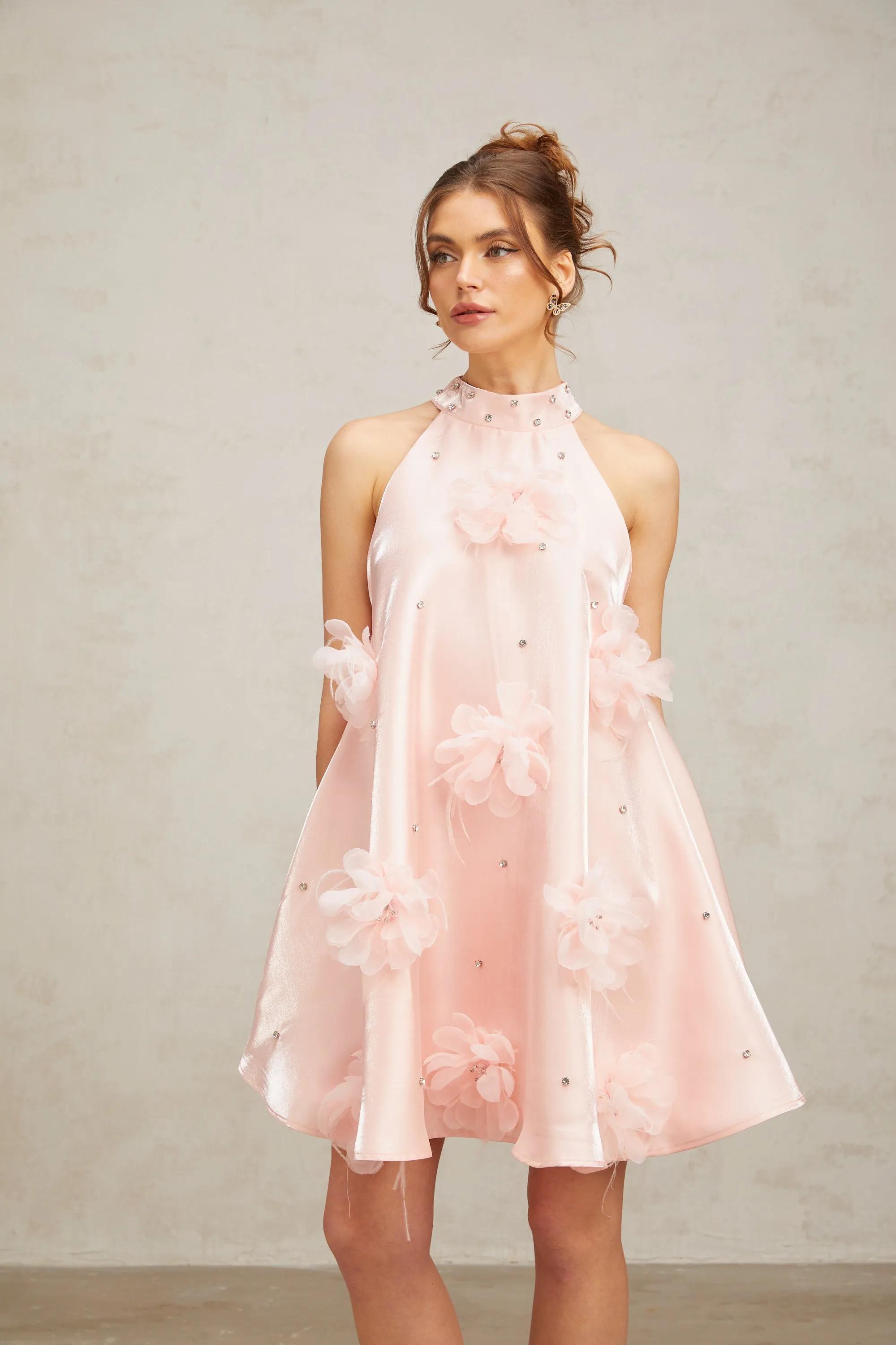Quella pink flower sleeveless A-line mini dress Gloria Lanvin