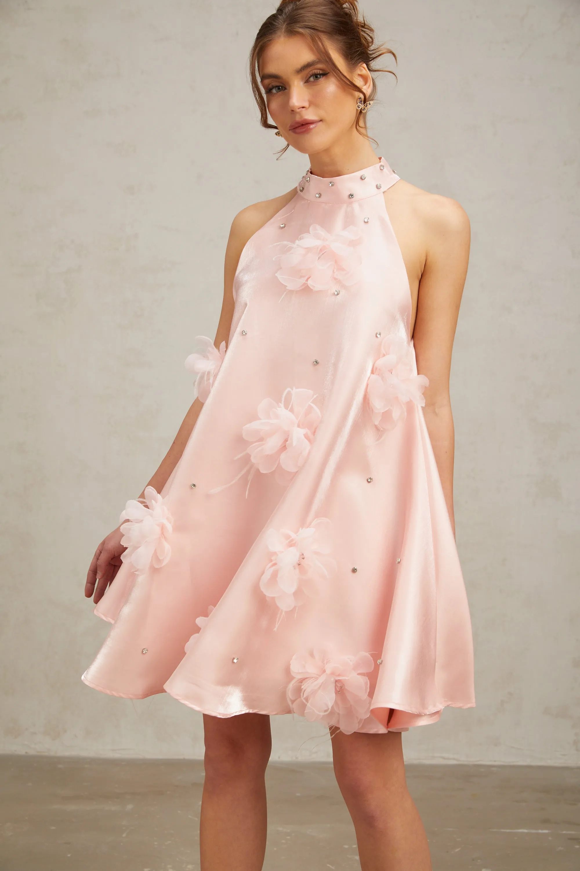 Quella pink flower sleeveless A-line mini dress Gloria Lanvin