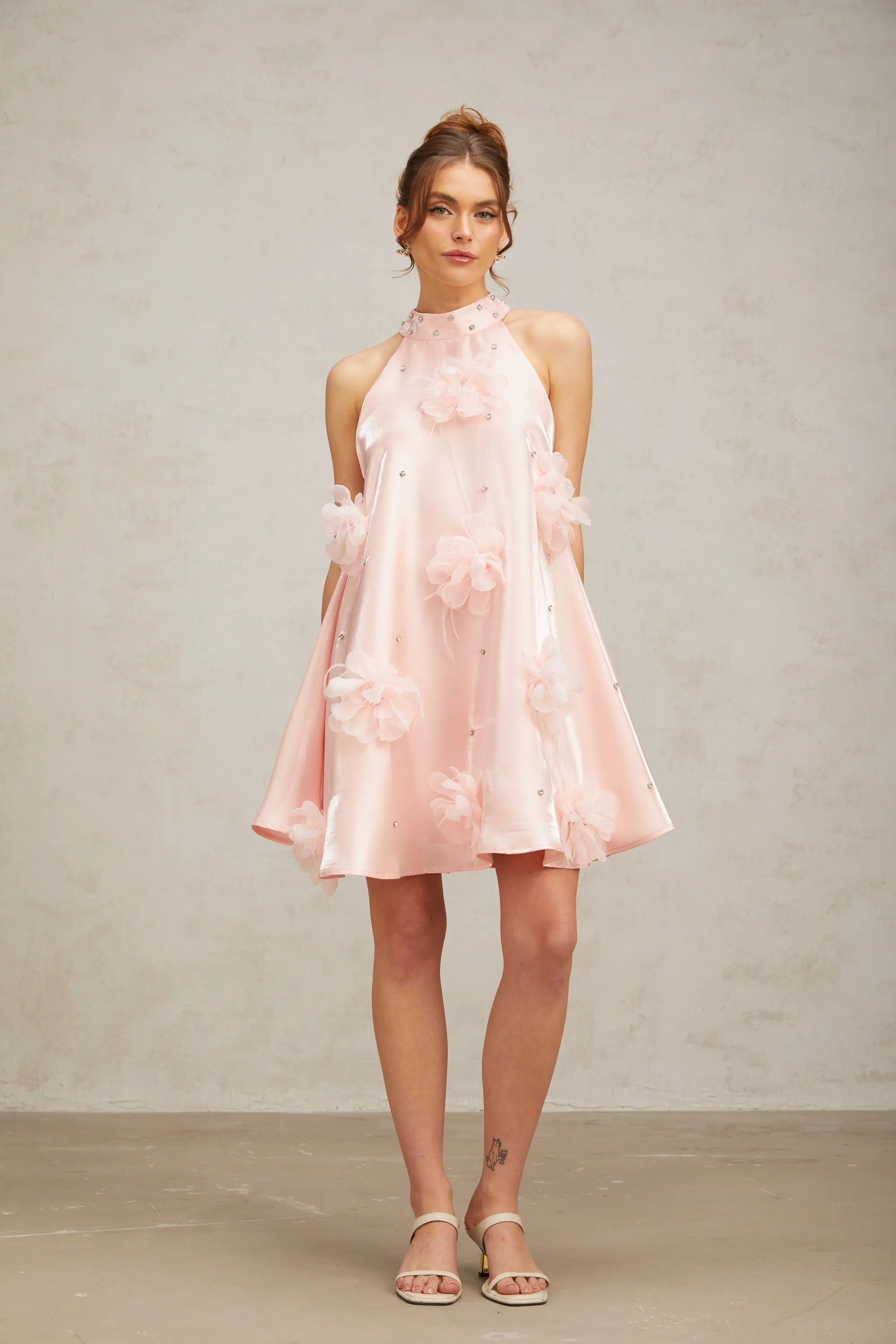 Quella pink flower sleeveless A-line mini dress Gloria Lanvin