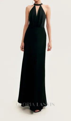 RACHEL BLACK HALTERNECK SATIN BACK CUTOUT MAXI DRESS Gloria Lanvin