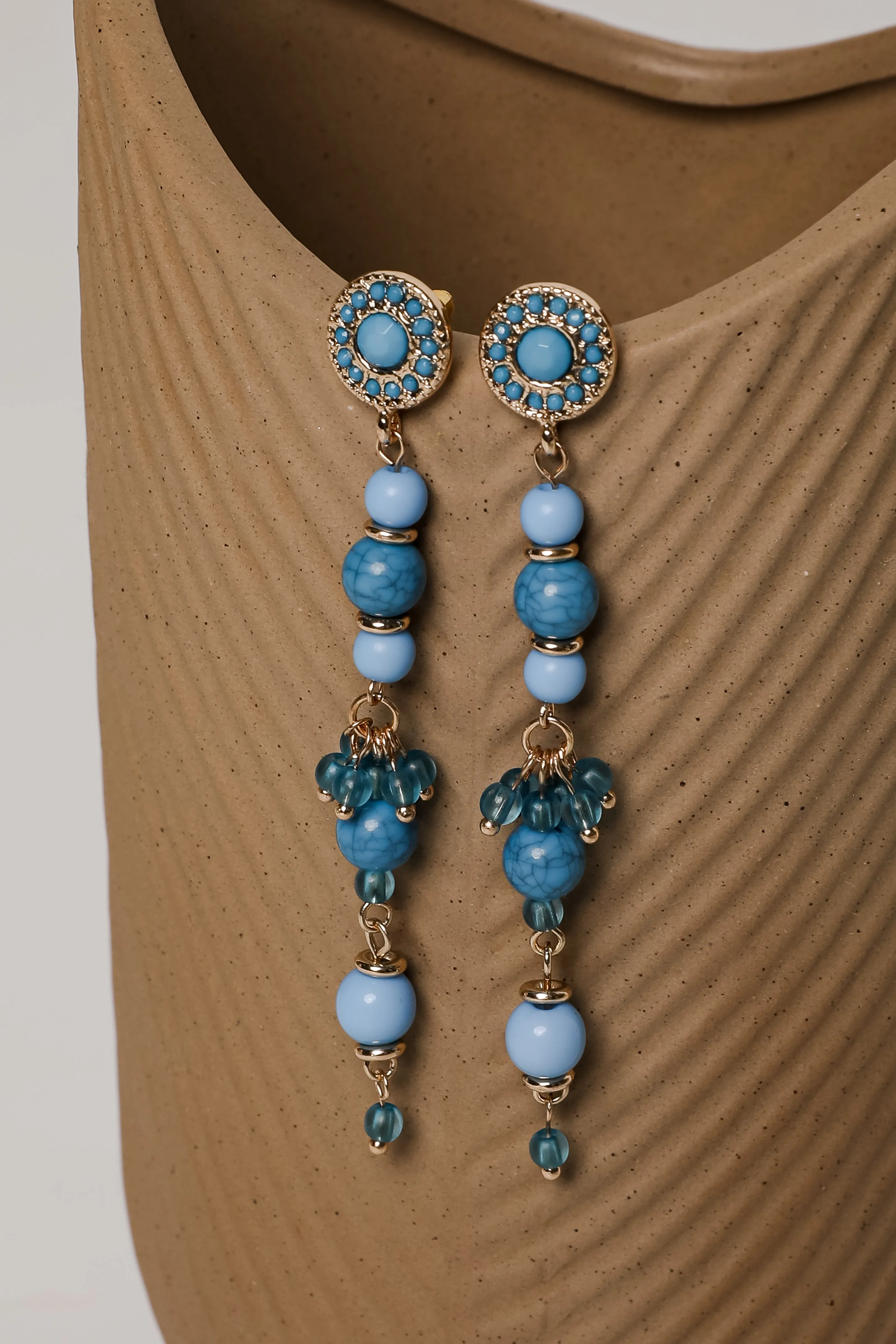 Rachel Blue Beaded Drop Earrings