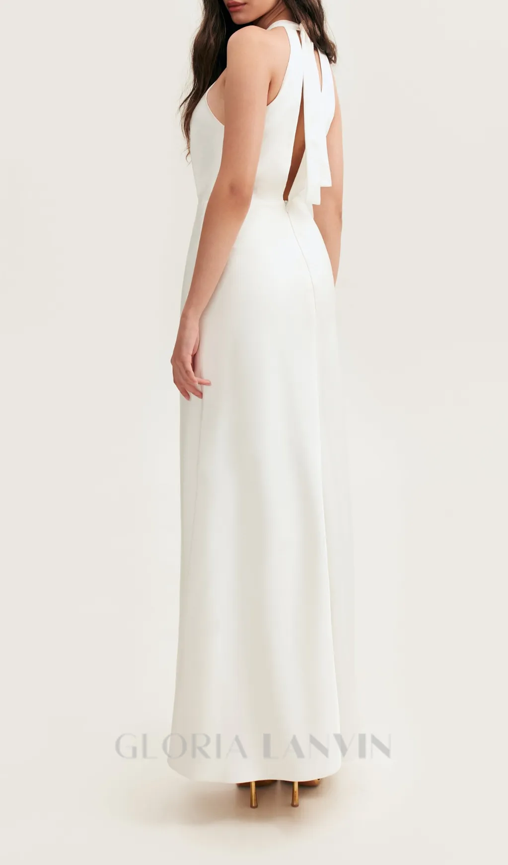 RACHEL WHITE HALTER SATIN BACK CUTOUT MAXI DRESS Gloria Lanvin