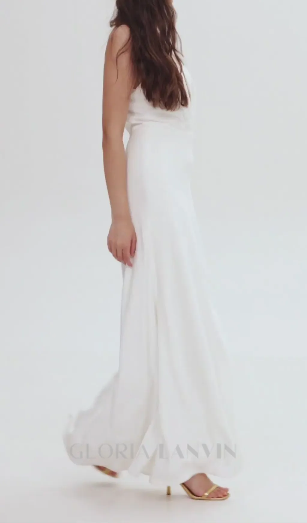 RACHEL WHITE HALTER SATIN BACK CUTOUT MAXI DRESS Gloria Lanvin