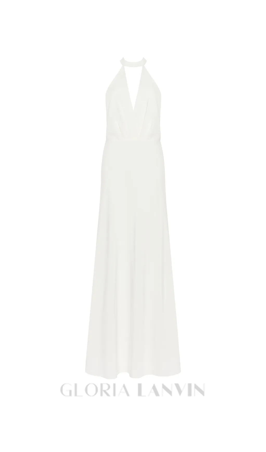 RACHEL WHITE HALTER SATIN BACK CUTOUT MAXI DRESS Gloria Lanvin