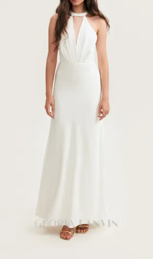 RACHEL WHITE HALTER SATIN BACK CUTOUT MAXI DRESS Gloria Lanvin