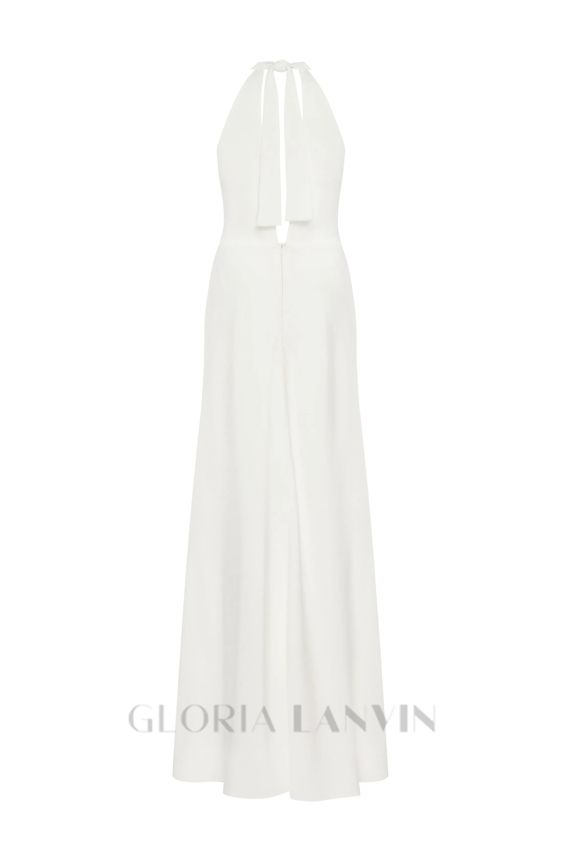 RACHEL WHITE HALTER SATIN BACK CUTOUT MAXI DRESS Gloria Lanvin