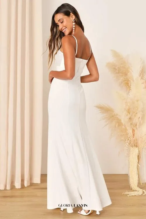 Radiant Promise White Satin Twist-Front Mermaid Maxi Dress Gloria Lanvin