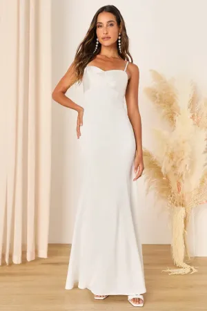 Radiant Promise White Satin Twist-Front Mermaid Maxi Dress Gloria Lanvin