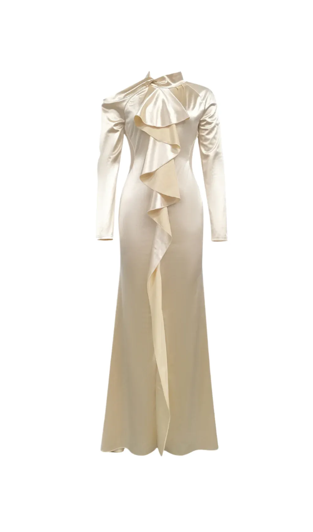 RAE CHAMPAGNE ONE-SHOULDER RUFFLE EMBELLISHED MAXI DRESS Gloria Lanvin