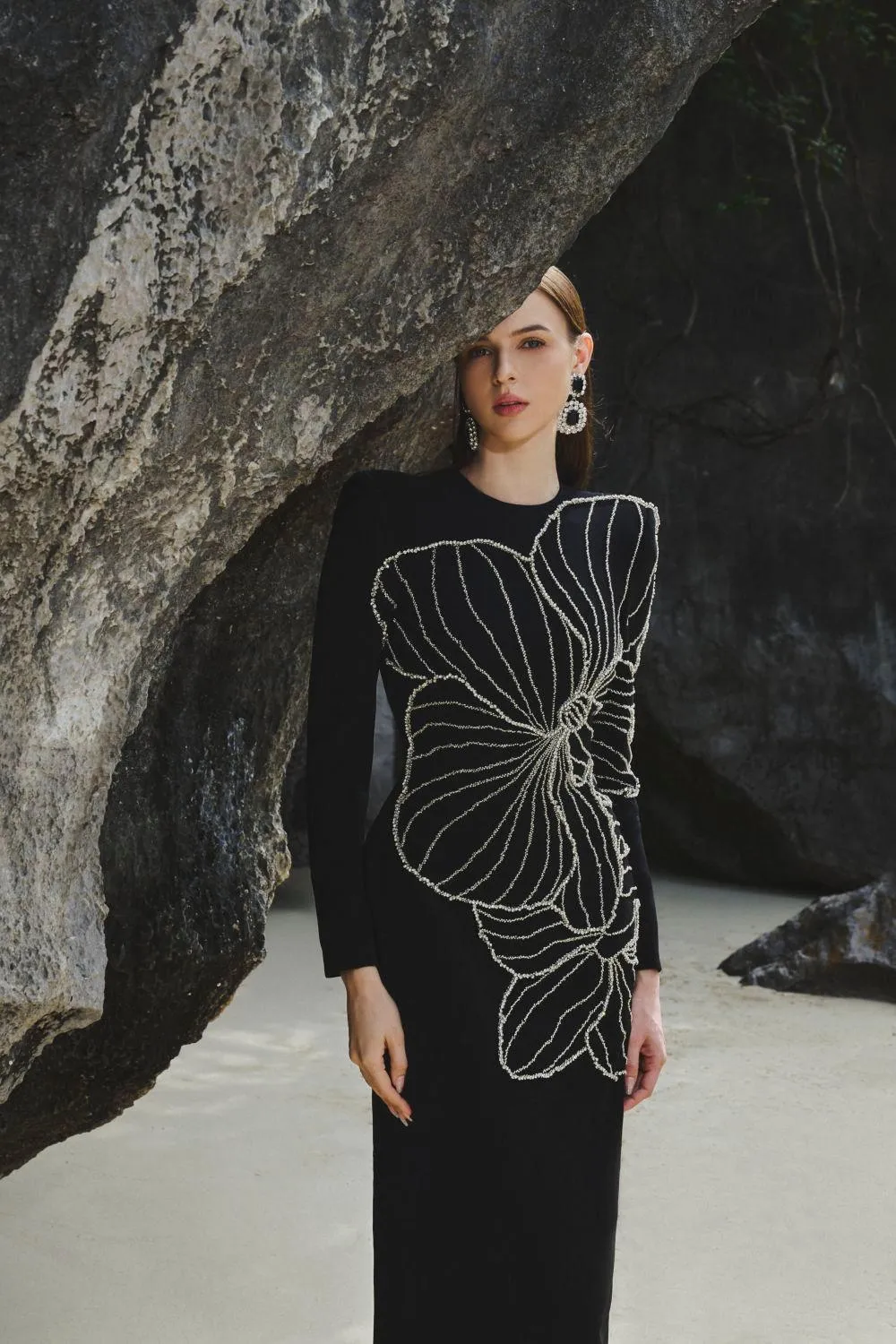 Raelynn Bodycon Long Sleeve Crepe maxi Dress Gloria Lanvin