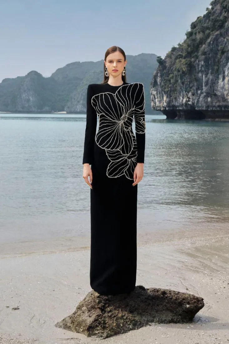 Raelynn Bodycon Long Sleeve Crepe maxi Dress Gloria Lanvin