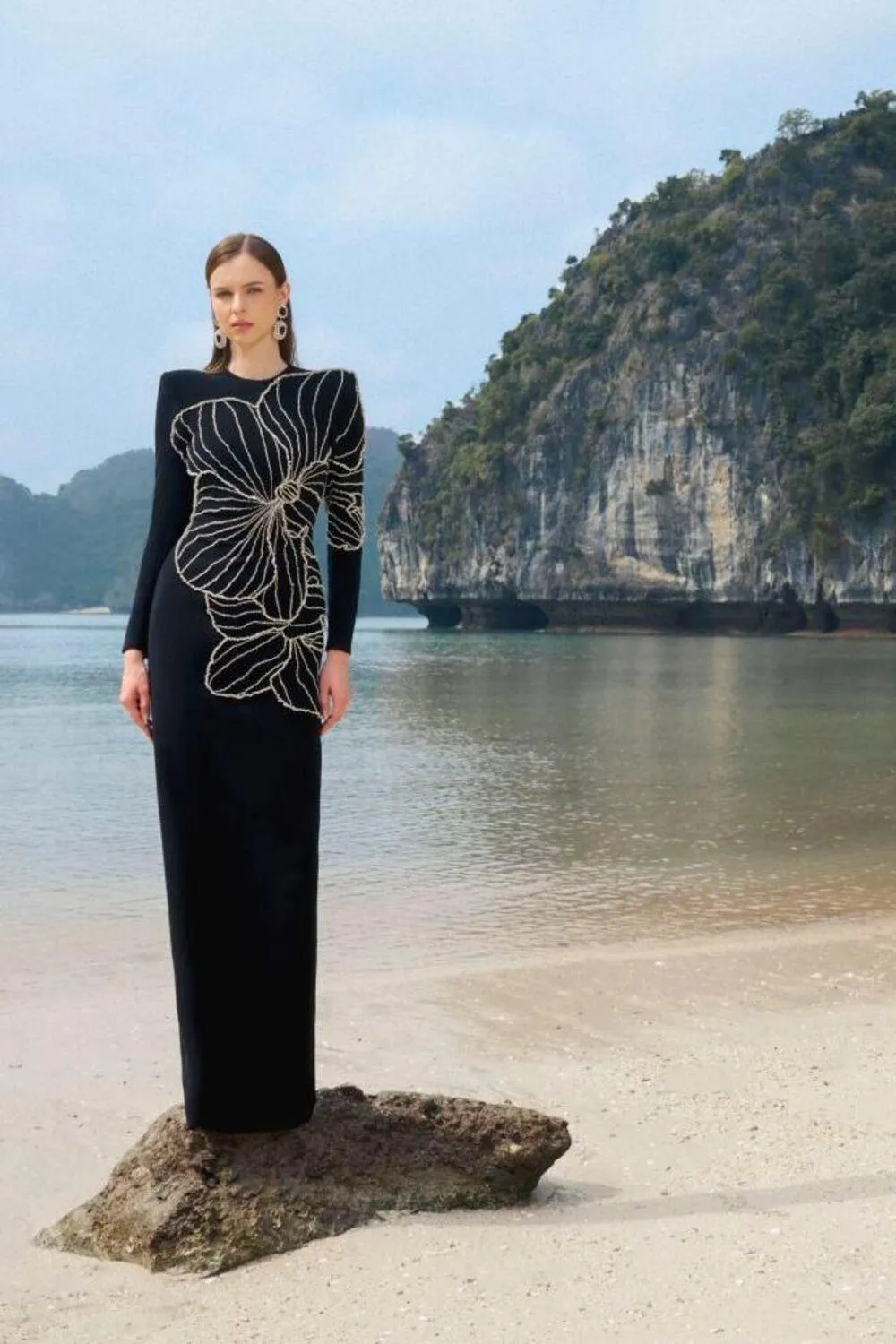 Raelynn Bodycon Long Sleeve Crepe maxi Dress Gloria Lanvin