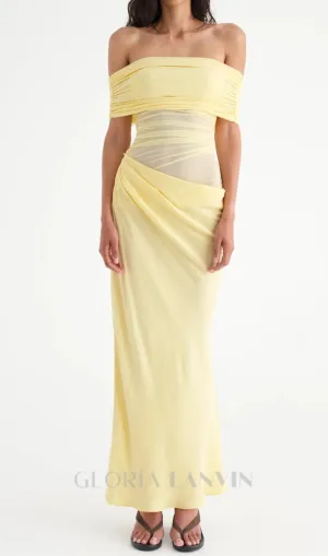 Reanko Off Shoulder Ruched Mesh Maxi Dress - Yellow Gloria Lanvin