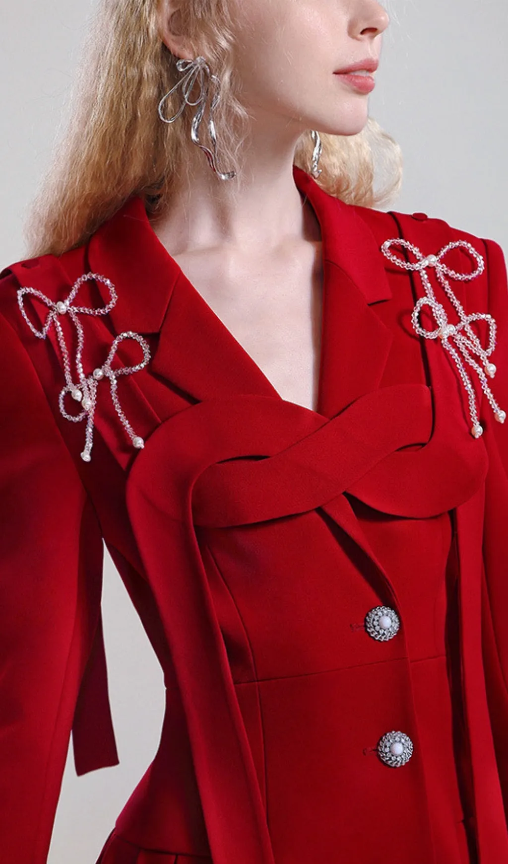 RED BOW DECOR JACKET DRESS Gloria Lanvin