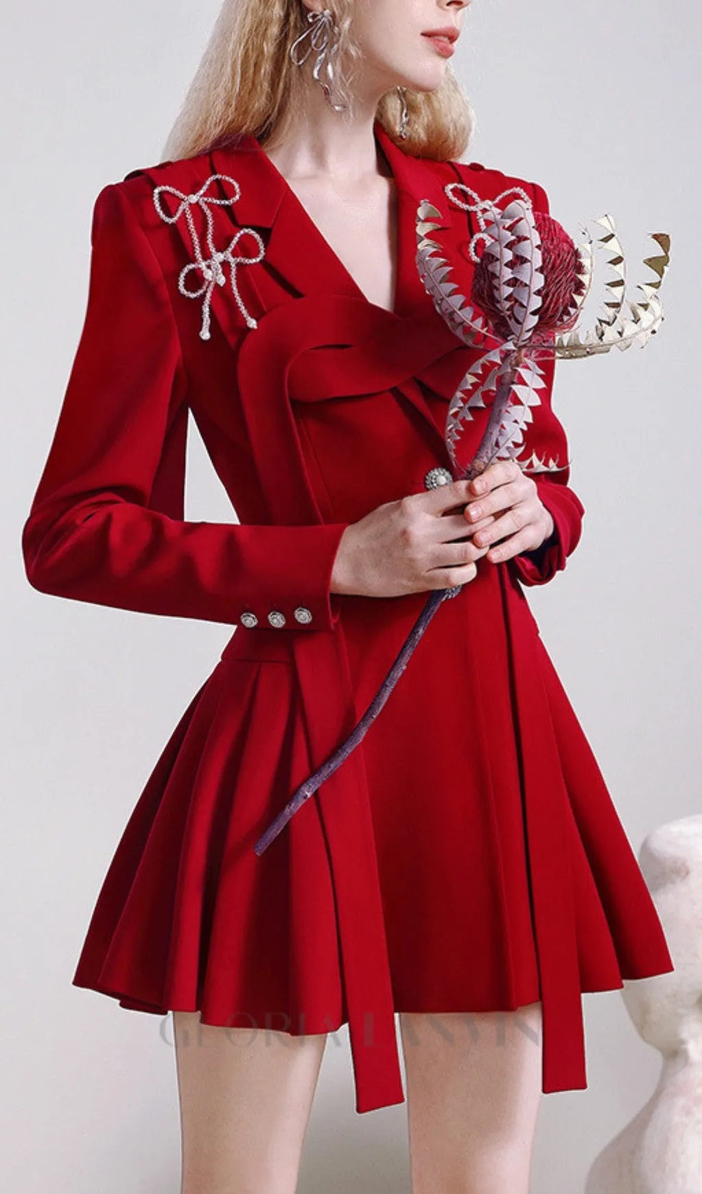 RED BOW DECOR JACKET DRESS Gloria Lanvin
