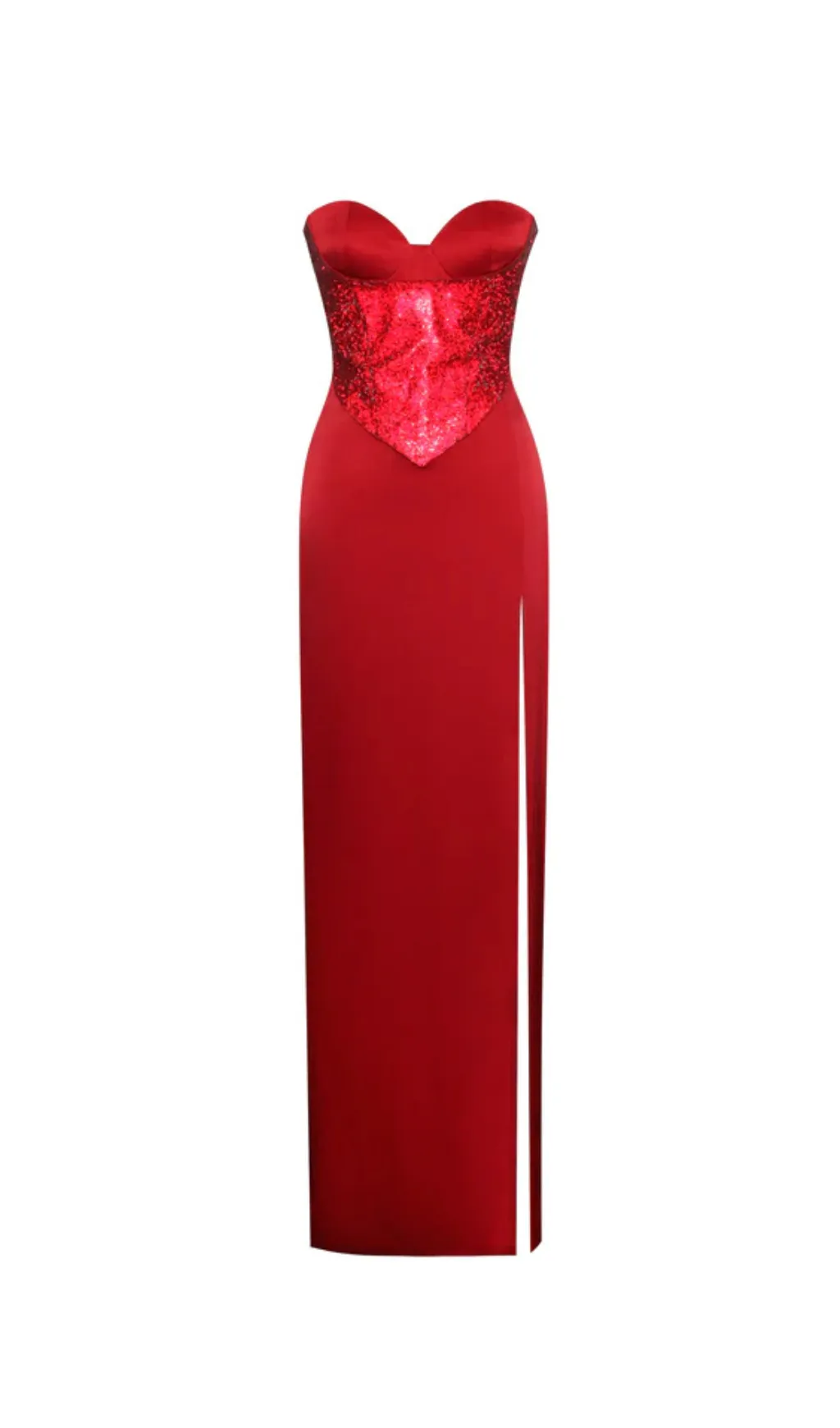 RED CRYSTAL HIGH SLIT SATIN CORSET GOWN Gloria Lanvin