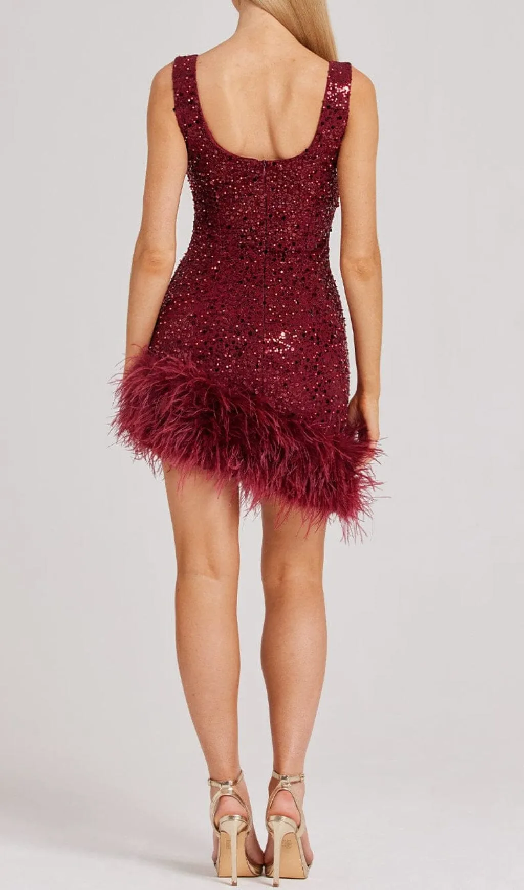 RED FEATHER SEQUIN DRESS Gloria Lanvin