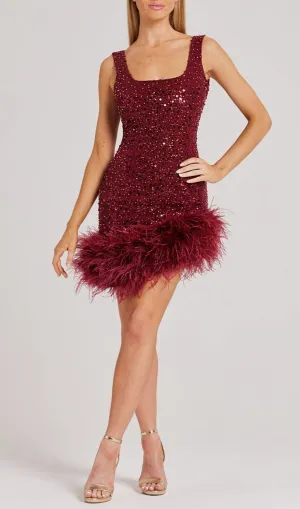 RED FEATHER SEQUIN DRESS Gloria Lanvin