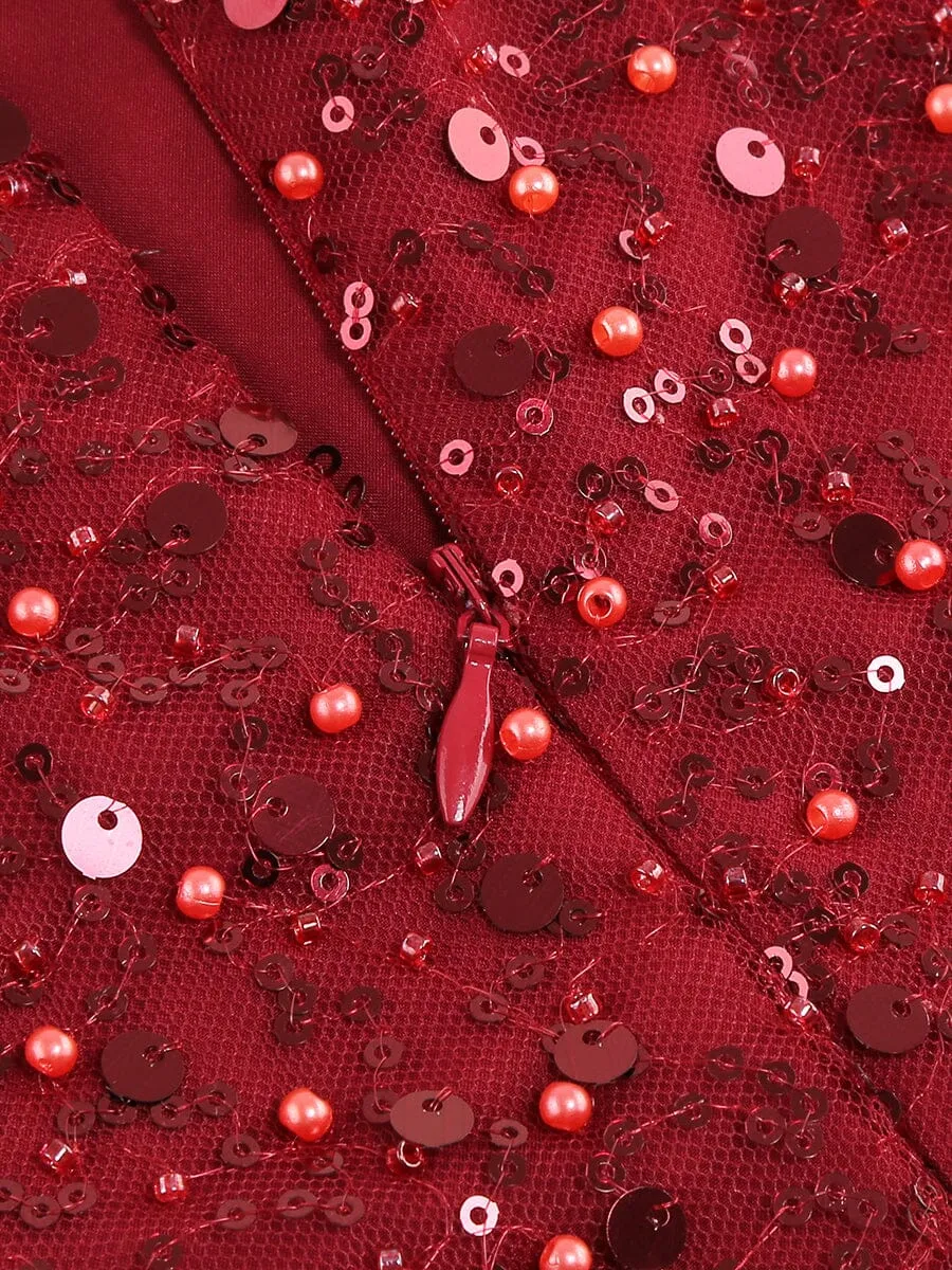 RED FEATHER SEQUIN DRESS Gloria Lanvin