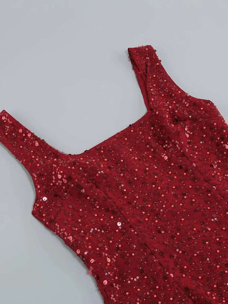 RED FEATHER SEQUIN DRESS Gloria Lanvin