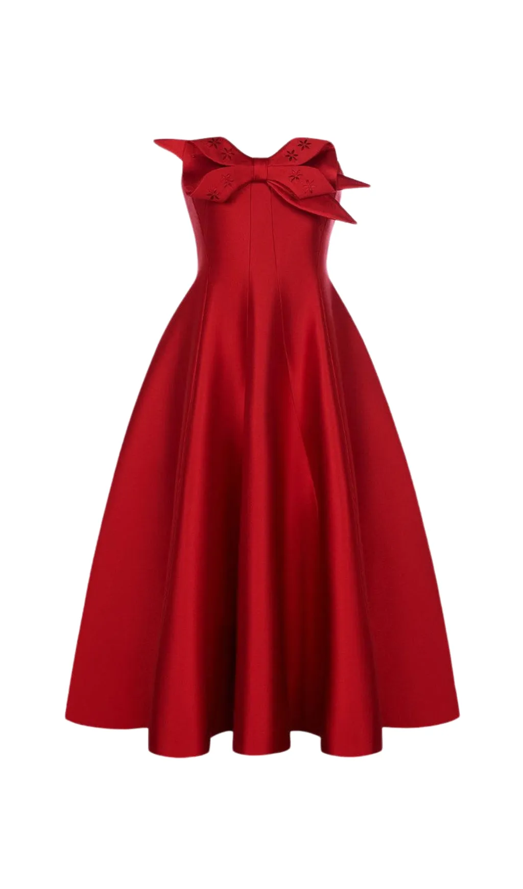 RED FLARED SEMI-HEART NECK TAFFETA MIDI DRESS Gloria Lanvin