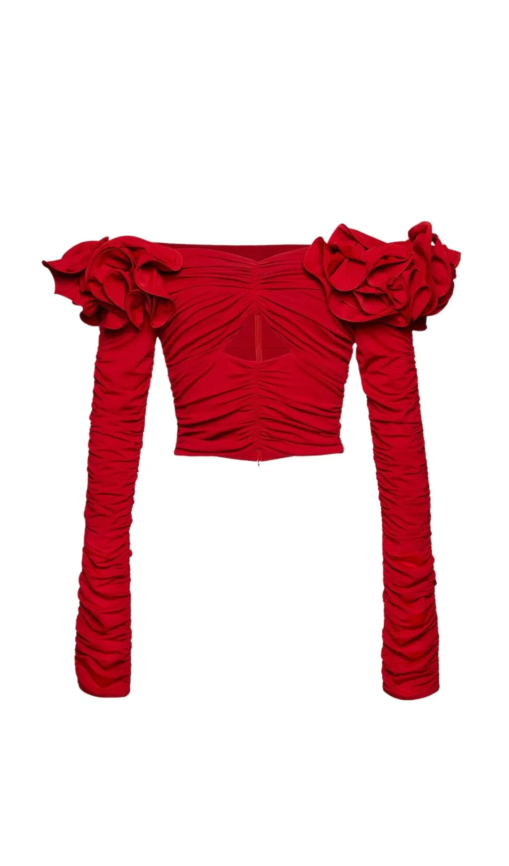 RED FLOWER ONE -LINE SHOULDER PLEATED TOP Gloria Lanvin