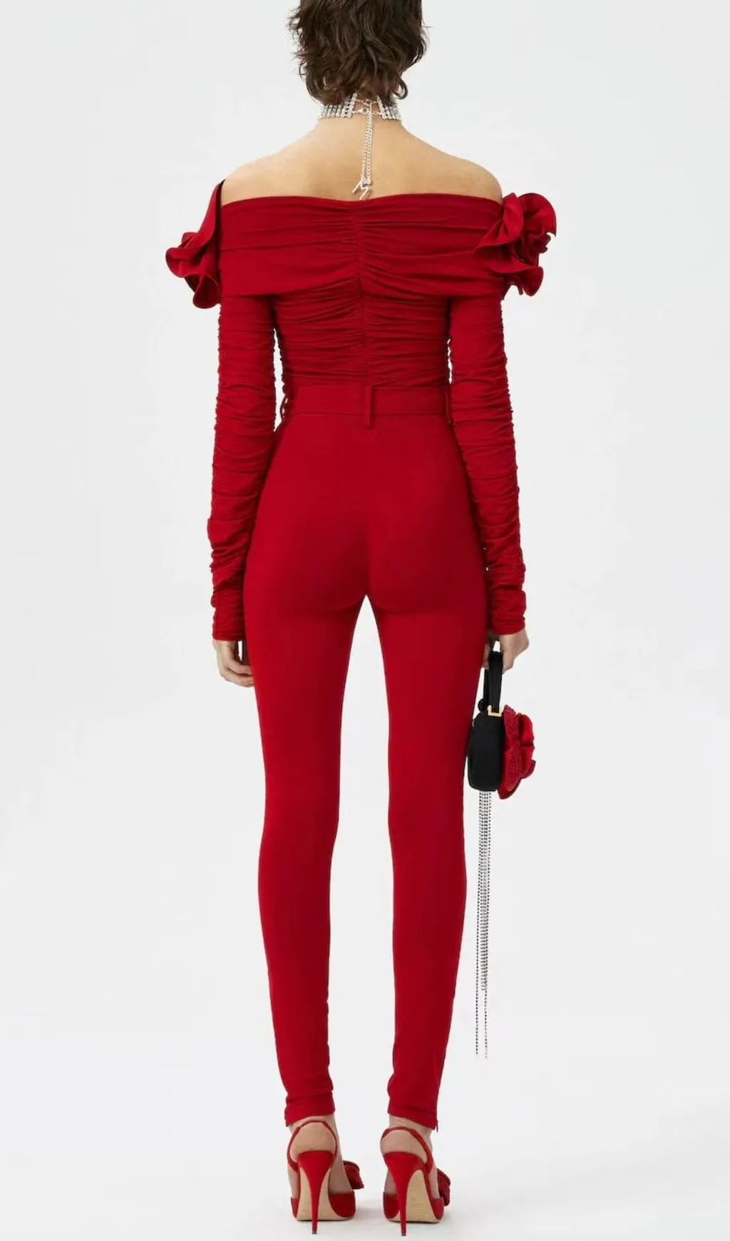 RED FLOWER ONE -LINE SHOULDER PLEATED TOP Gloria Lanvin