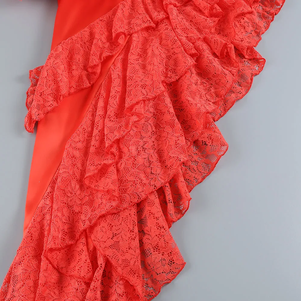 RED LACE SATIN CORSET DRESS Gloria Lanvin