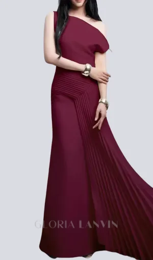 red ruched draped Asymmetric maxi dress Gloria Lanvin