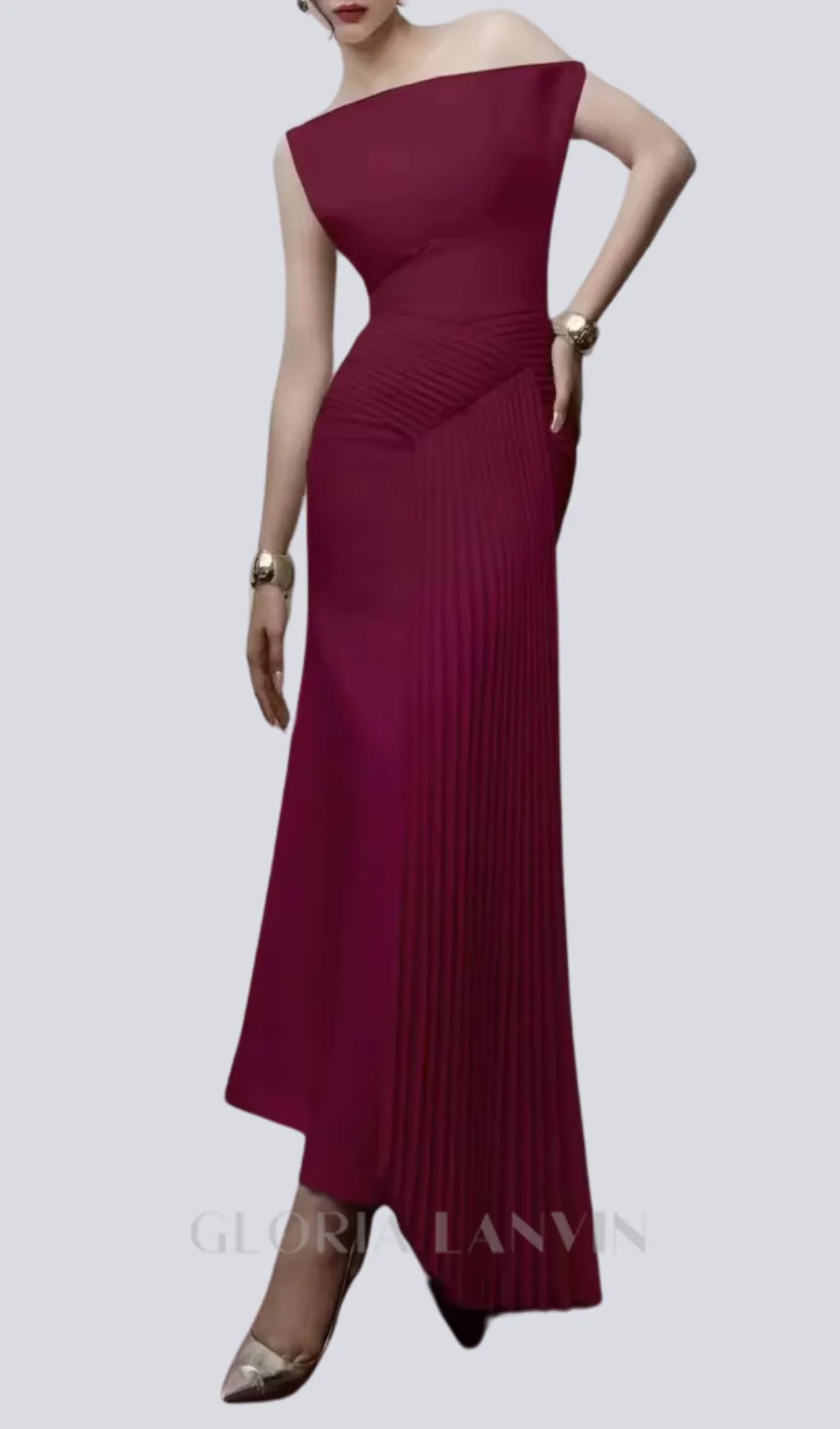 red ruched draped Asymmetric maxi dress Gloria Lanvin