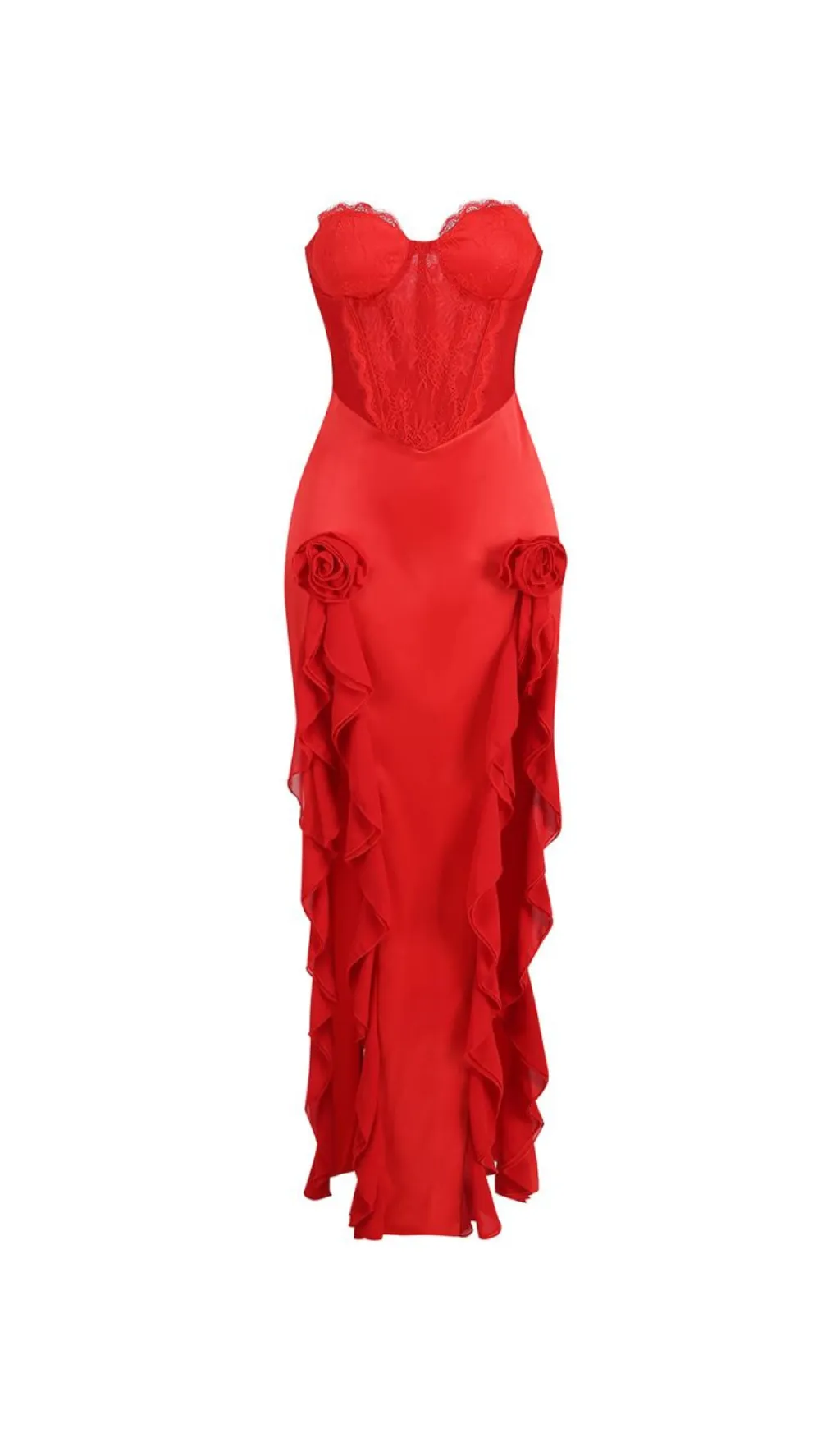 RED SATIN LACE CORSET MAXI DRESS Gloria Lanvin