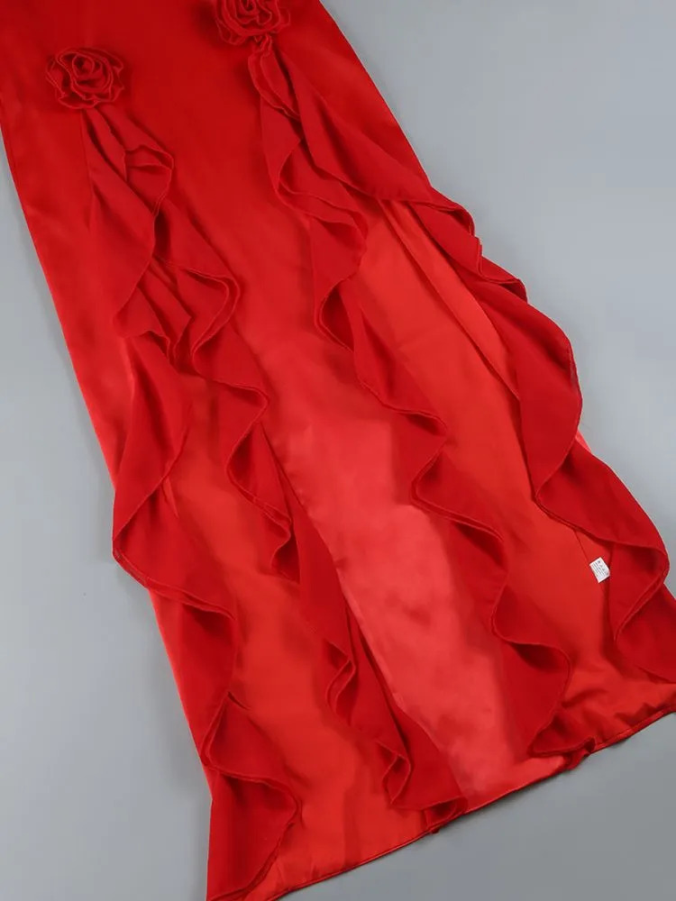 RED SATIN LACE CORSET MAXI DRESS Gloria Lanvin