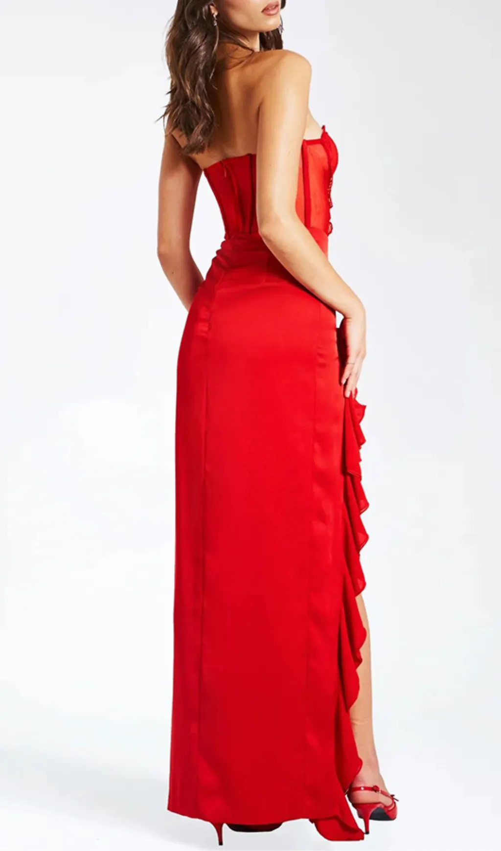 RED SATIN LACE CORSET MAXI DRESS Gloria Lanvin