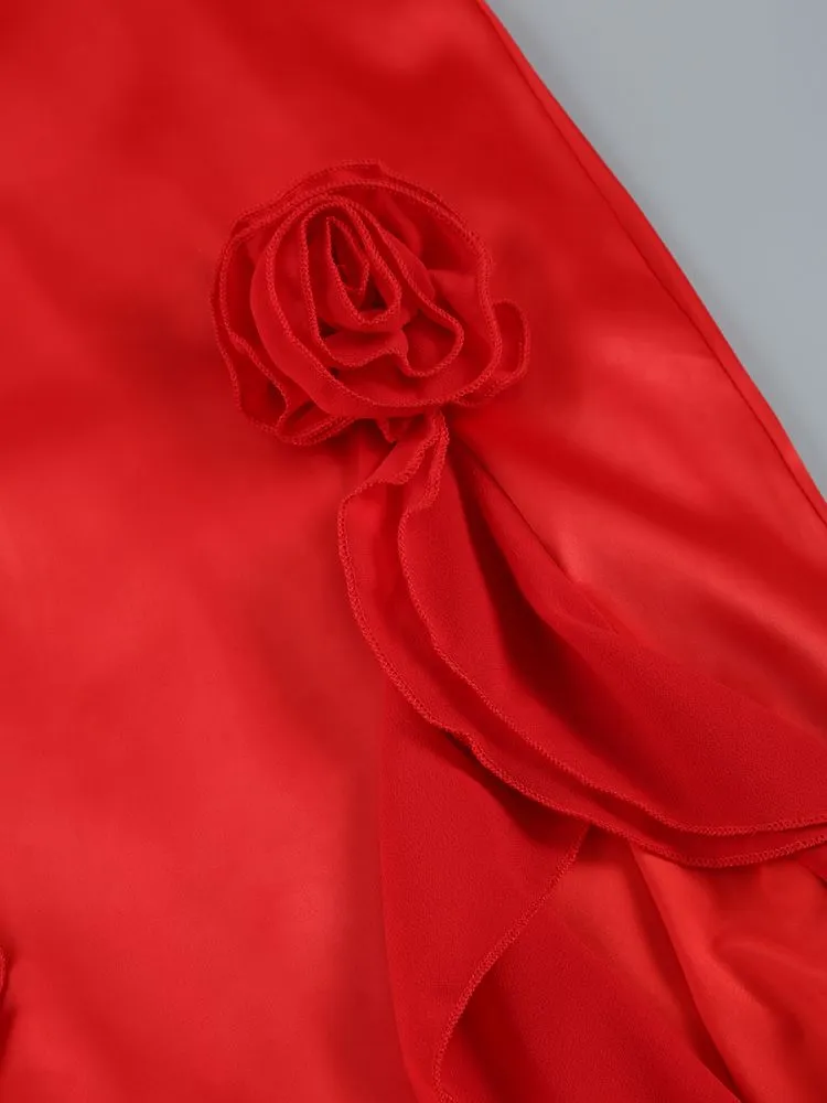 RED SATIN LACE CORSET MAXI DRESS Gloria Lanvin