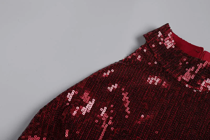 RED SLIT SEQUIN FEATHER MAXI DRESS Gloria Lanvin