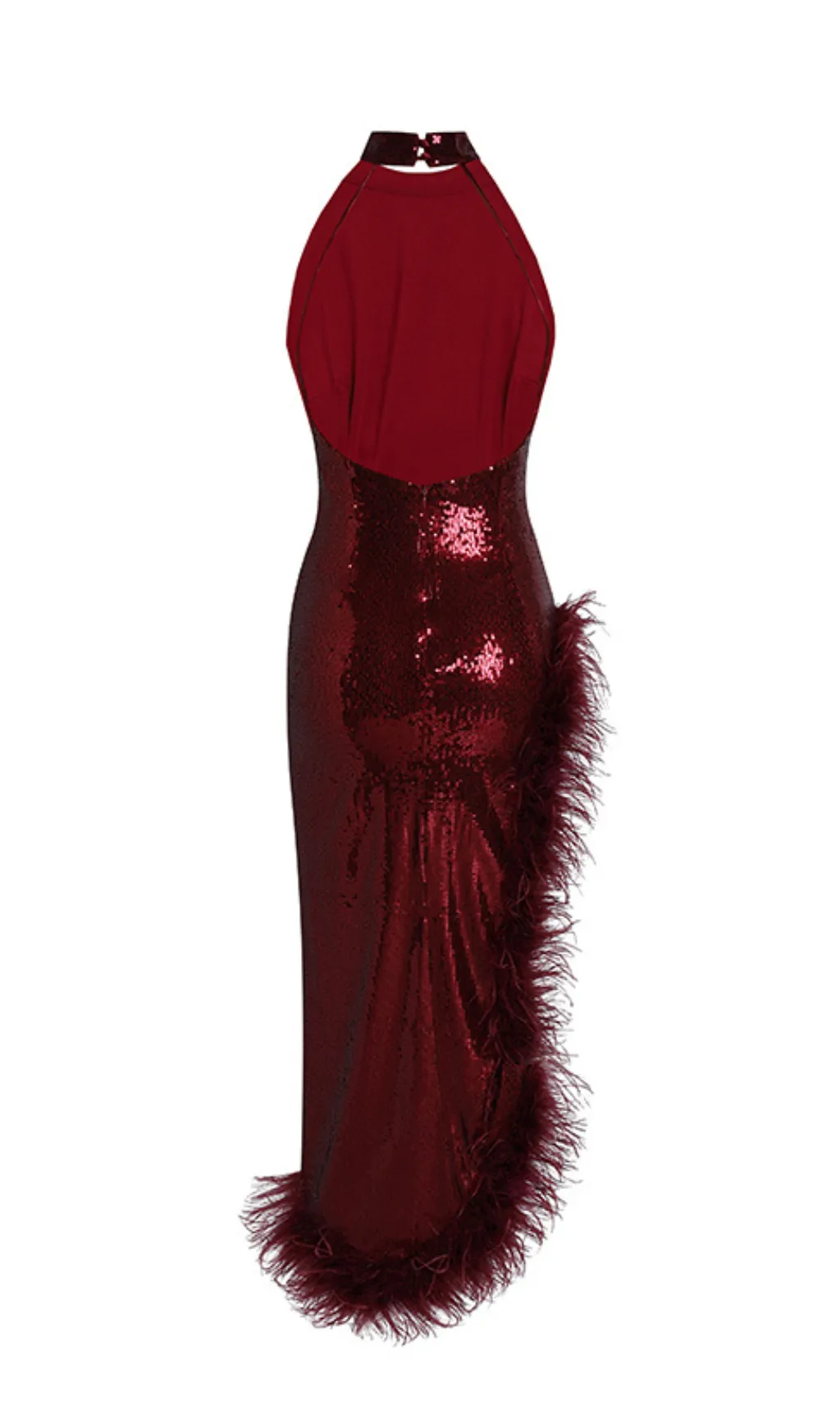 RED SLIT SEQUIN FEATHER MAXI DRESS Gloria Lanvin